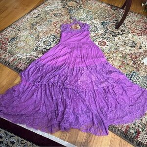 Joyfolie Purple Lace Tiered Maxi Dress